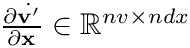 $\frac{\partial\dot{\mathbf{v}'}}{\partial\mathbf{x}}\in\mathbb{R}^{nv\times{ndx}}$