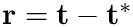 $\mathbf{r}=\mathbf{t}-\mathbf{t}^*$